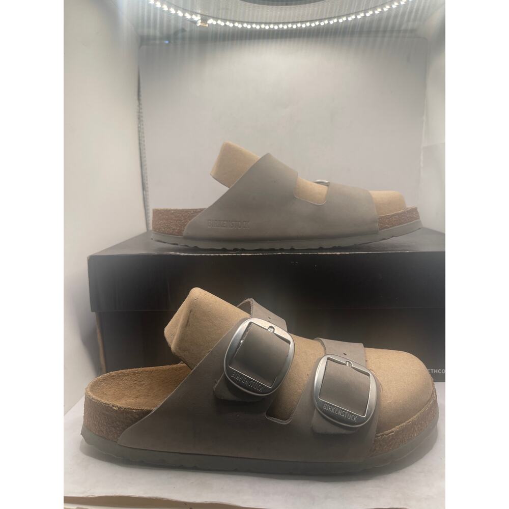 Birkenstock Arizona Big Buckle Sandal Slide Gray Leather Wo’s 9.5/ Men 7